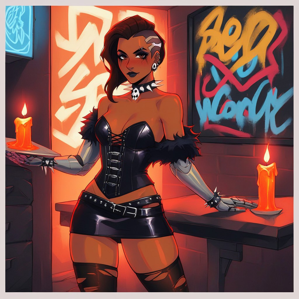 High Blush, Skull Candles In Background, Pastel Color Palette Latina AI Porn