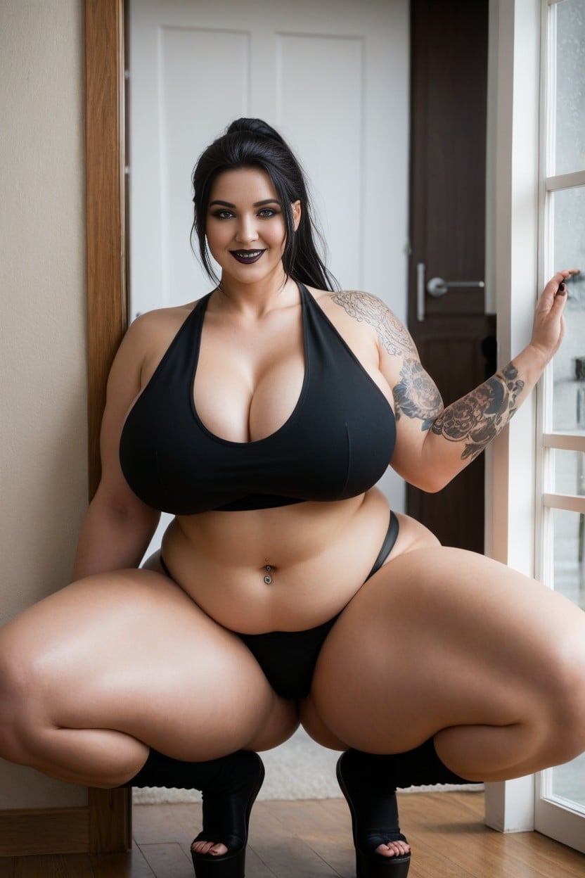 Mischievous (smiling While Blushing), Standing In Doorway To Home, Pierced Navel AI Porn