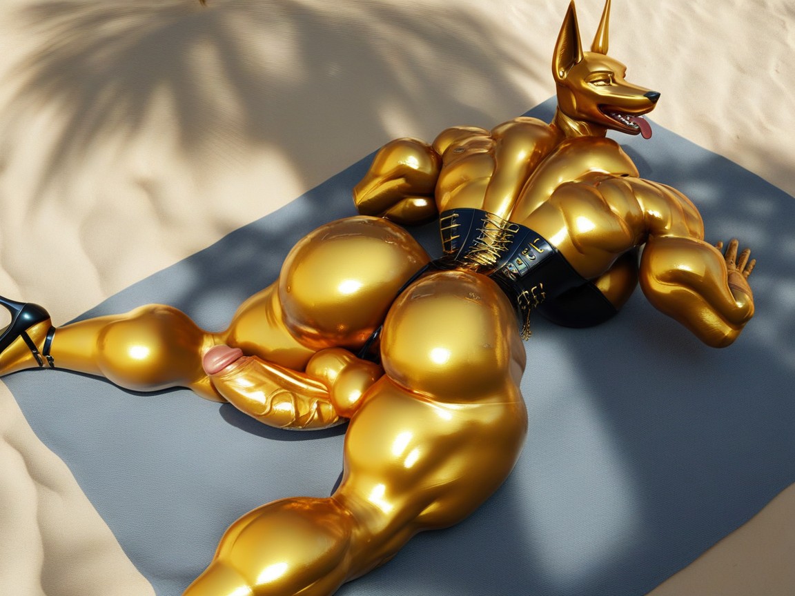 Black Latex Skin, Rubber, Showing Penis Furry AI Porn