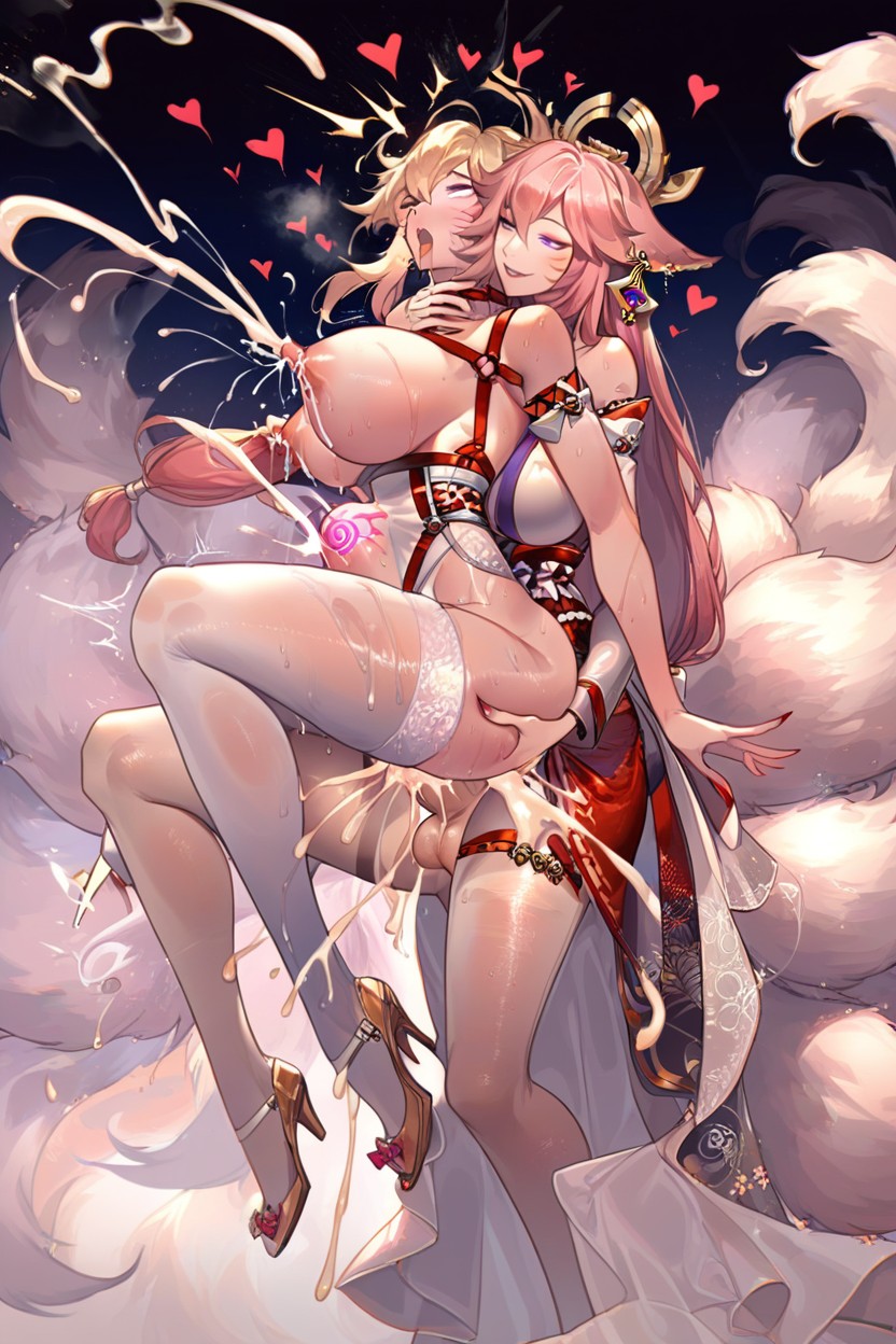 Excessive Sweat, Excessive Drool, Futa Ahri Groping Woman Chest Hentai AI Porn