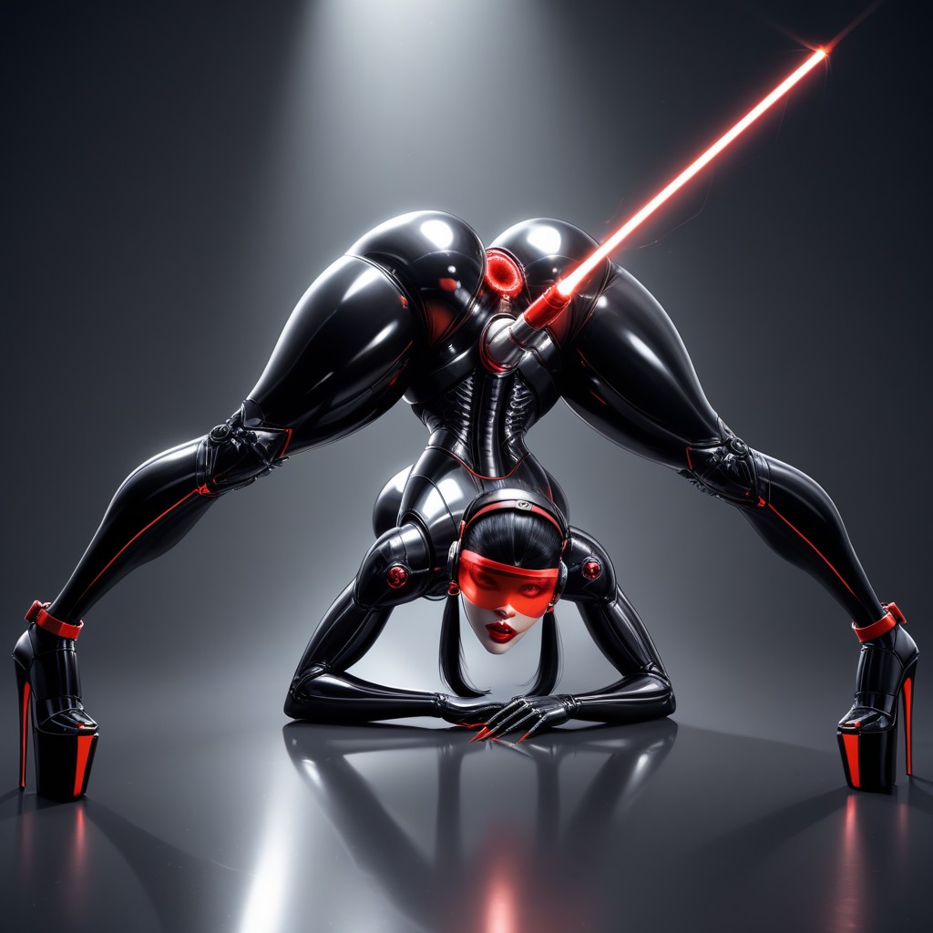 Robot Miraculous Ladybug Marinette With Smooth Shiny Robotic Penis Attached, Opened Mouth, Lip Expansion Shemale AI Porn