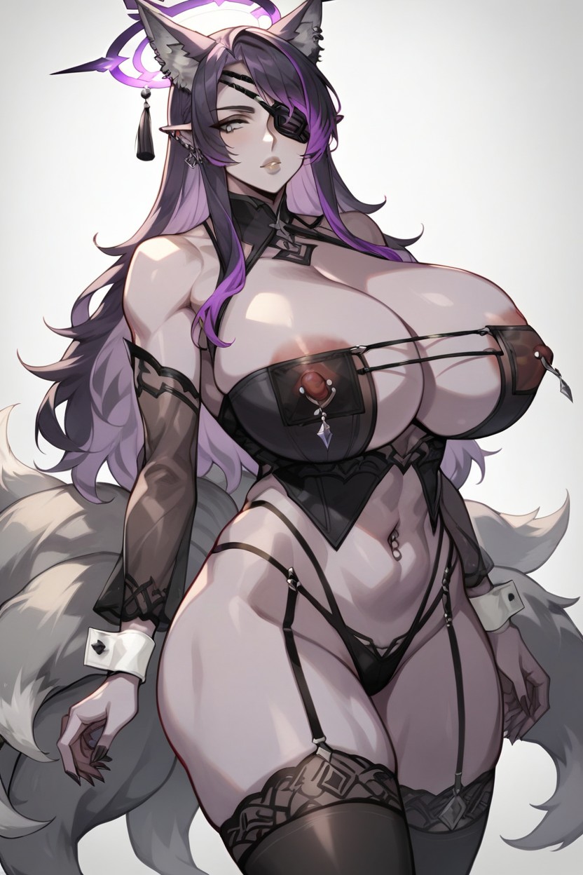 Two-tone Hair, Big Thighs, Purple Halo Hentai AI Porn