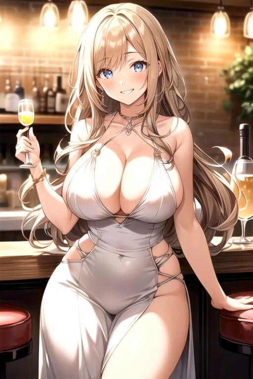 18+, Dense, Femenine Mature Woman She Has Blonde Perfectly Wavy Full AI Porn