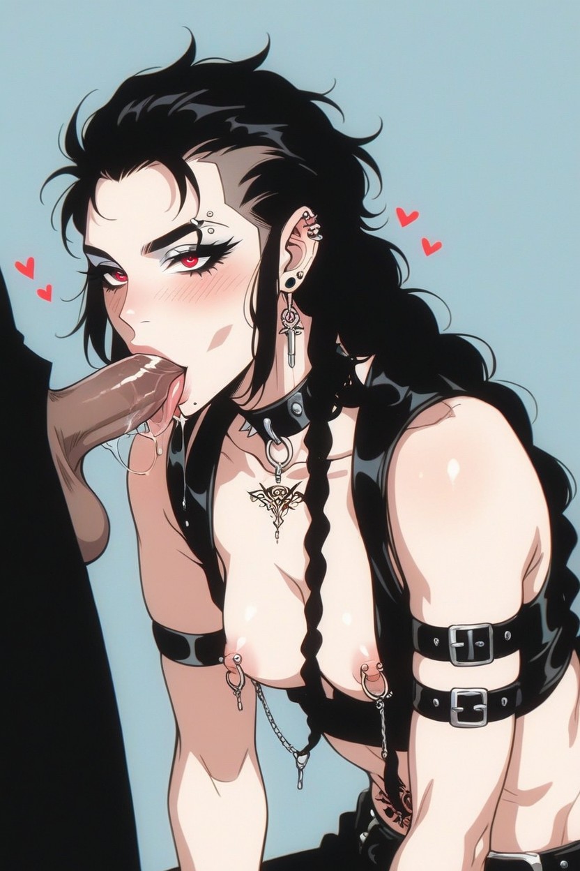 Bright Red Eyes, Sucking Penis, Braided Hentai AI Porn