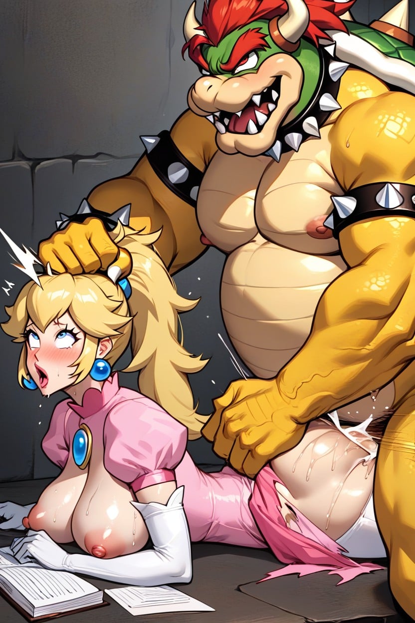 Large Male Behind Female, Exposed Breasts, Side View AI Porn