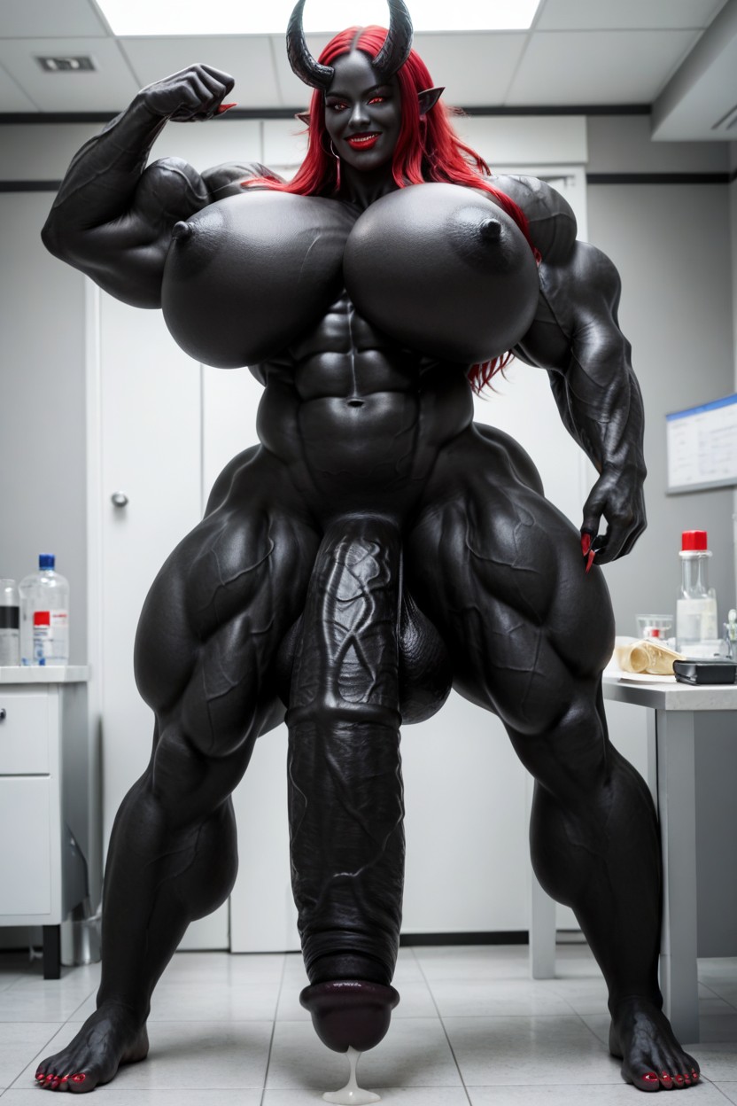 Black Barefoot, Giant Body, Lying On An Operating Table Shemale AI Porn
