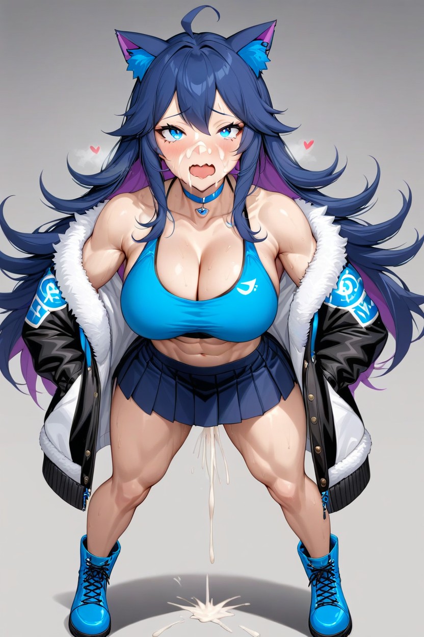 高潮, 肌肉型, 猫耳朵 人妖AI色情