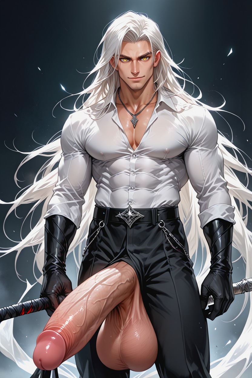 White Shirt, Necklace, Black Gloves AI Gay Porn