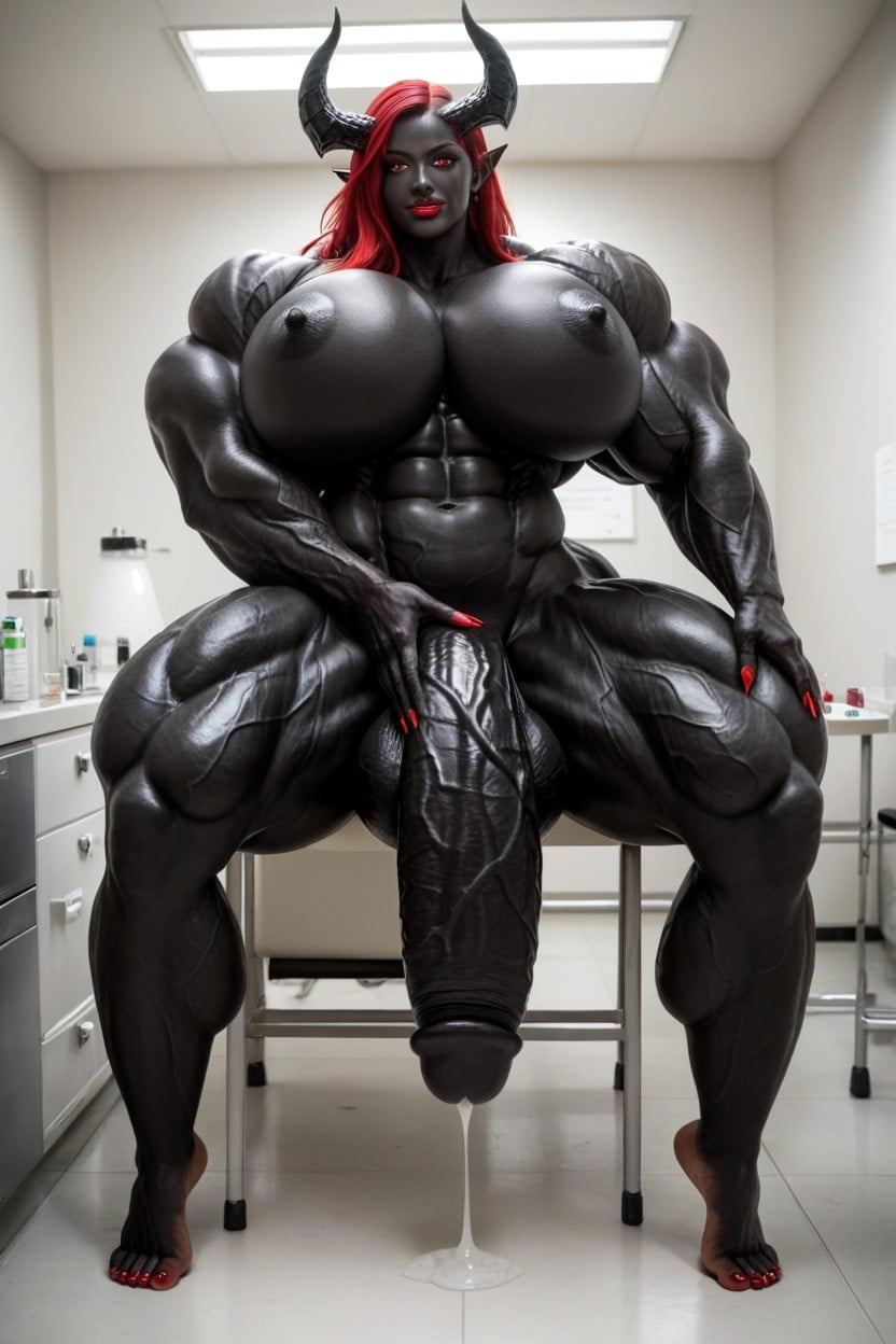Big Oni Horns, Devil, Black Skin Shemale AI Porn