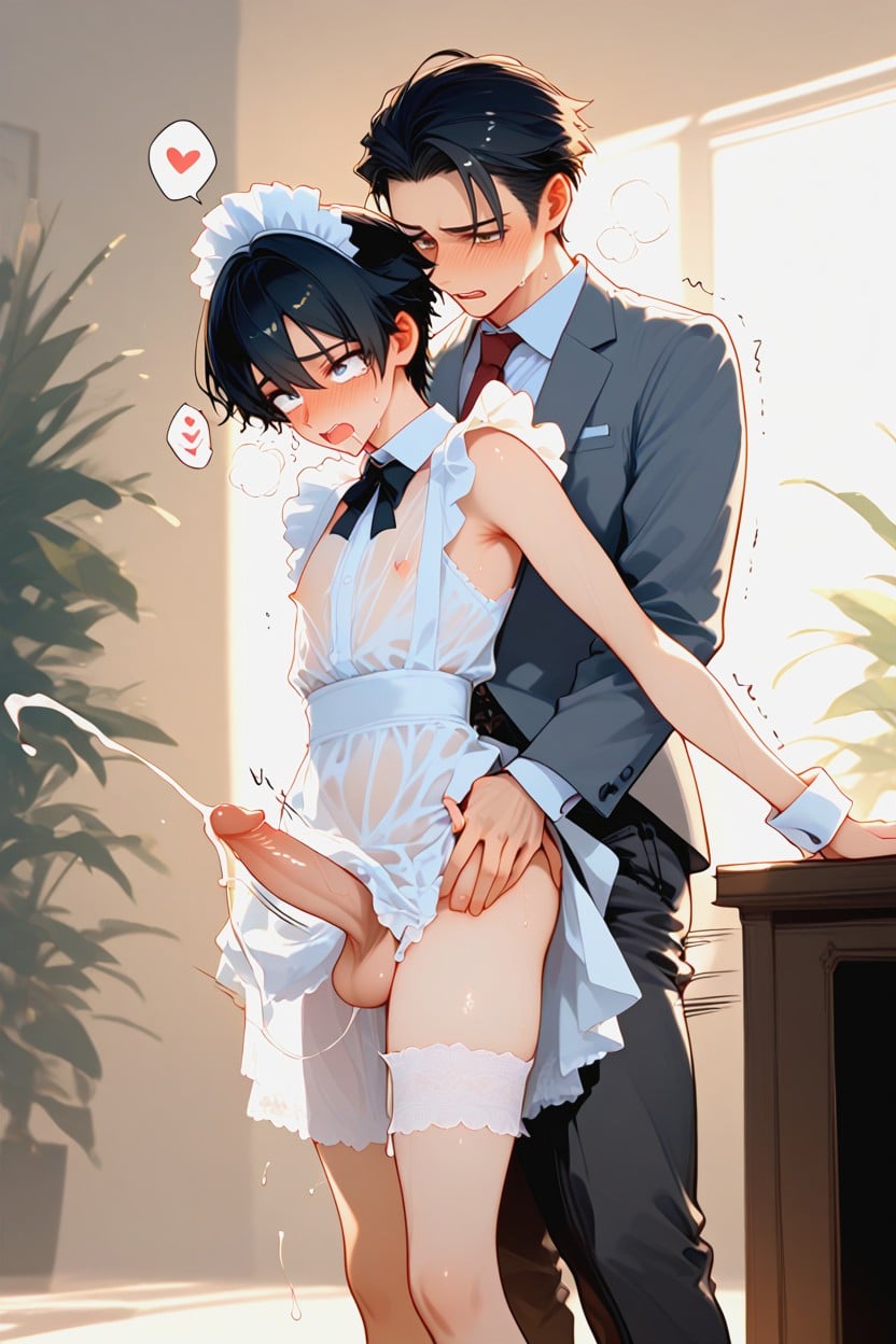 Sweaty, Suffering From Nonstop Orgasm, Elegant Suited Man On Male Maid AI Gay Porn