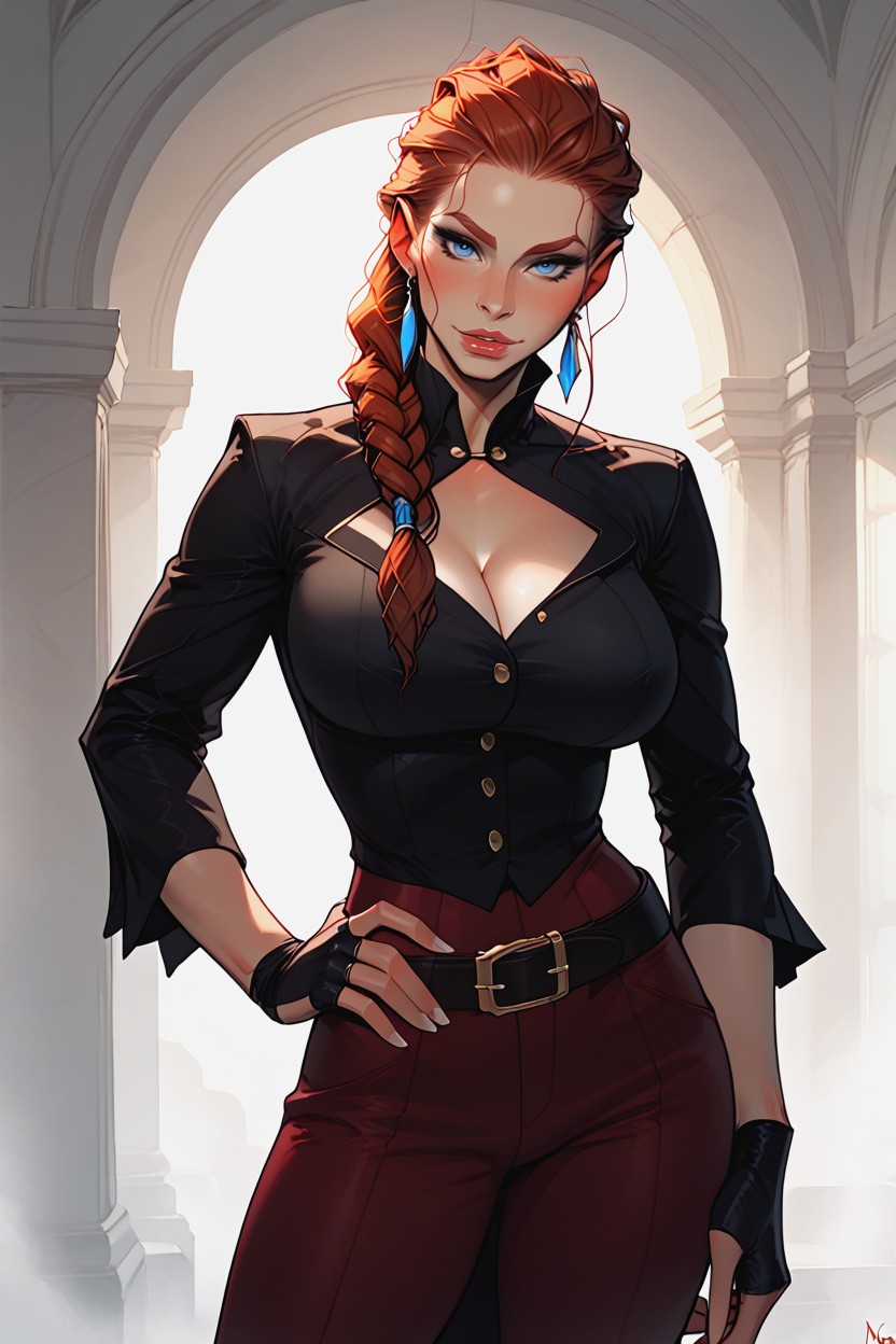 Blsck High Waisted Pants, Huge Breasts, Model Hentai AI Porn