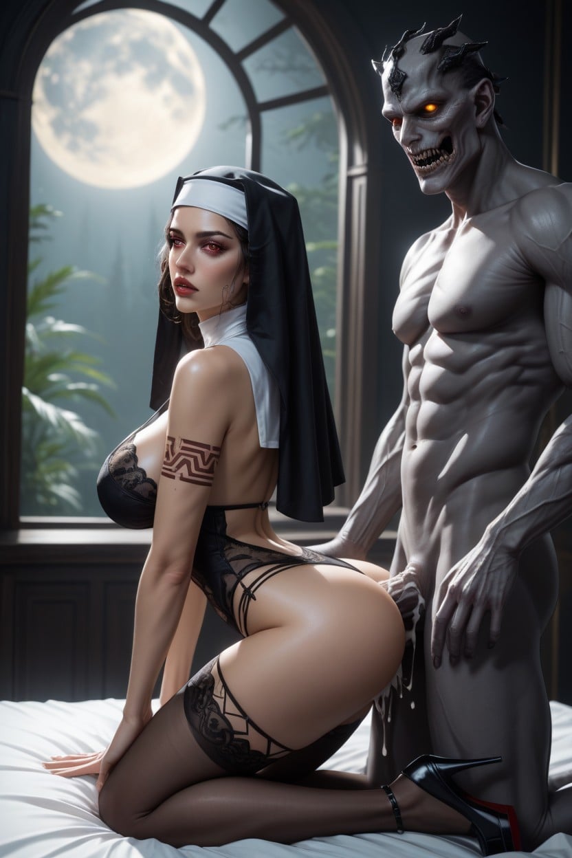 Looking At Viewer, Full Side And Front View Visible, Monster With Scarred Grey Skin AI Porn