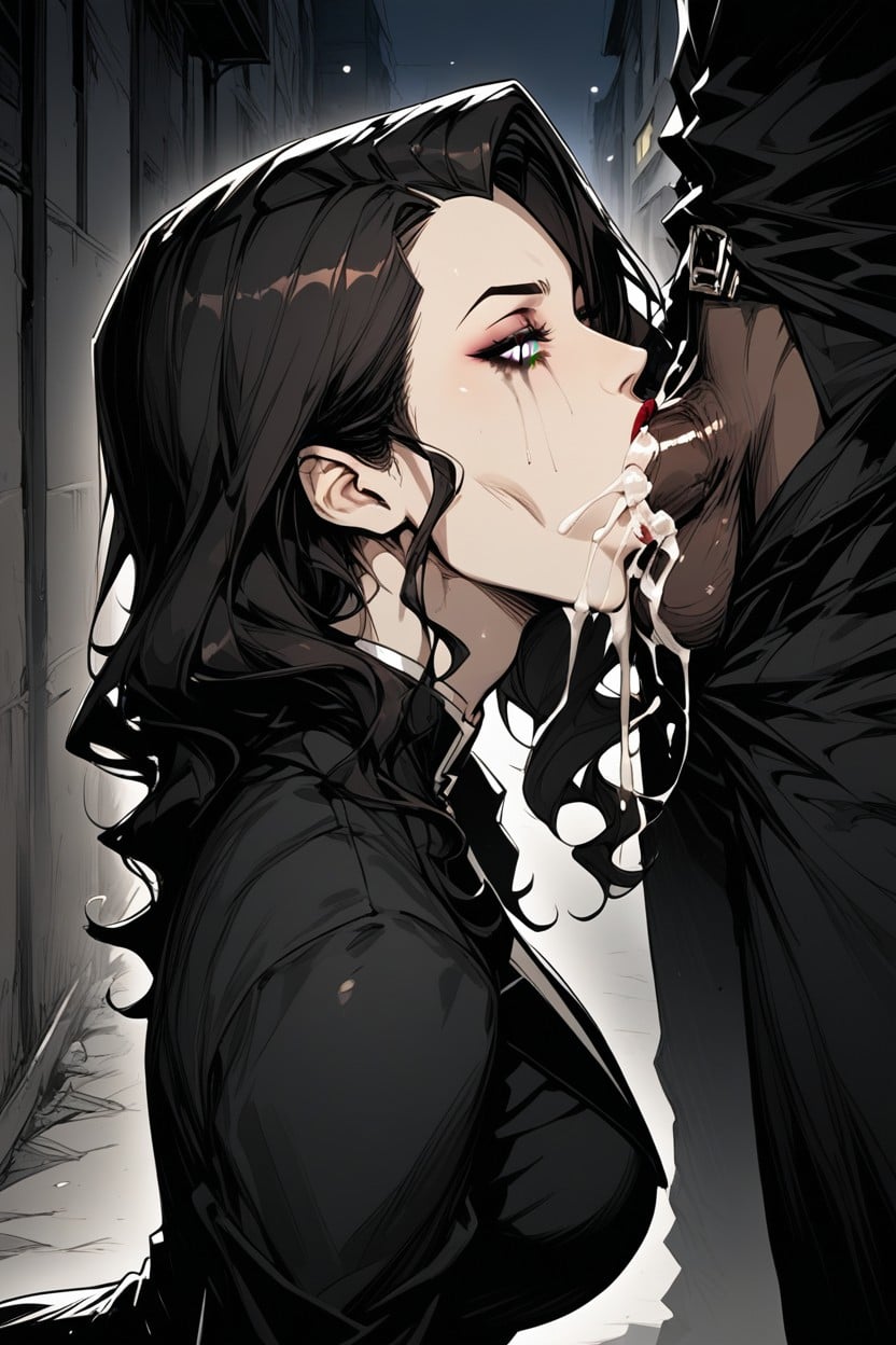 Saliva All Over Face, Bust Shot, Dark Red Lipstick Hentai AI Porn