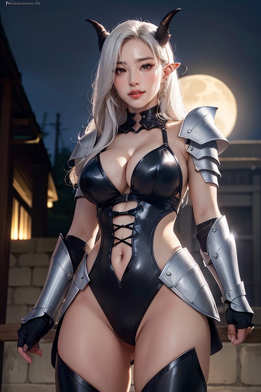 White Hair, Gothic, Demon Horns AI Porn
