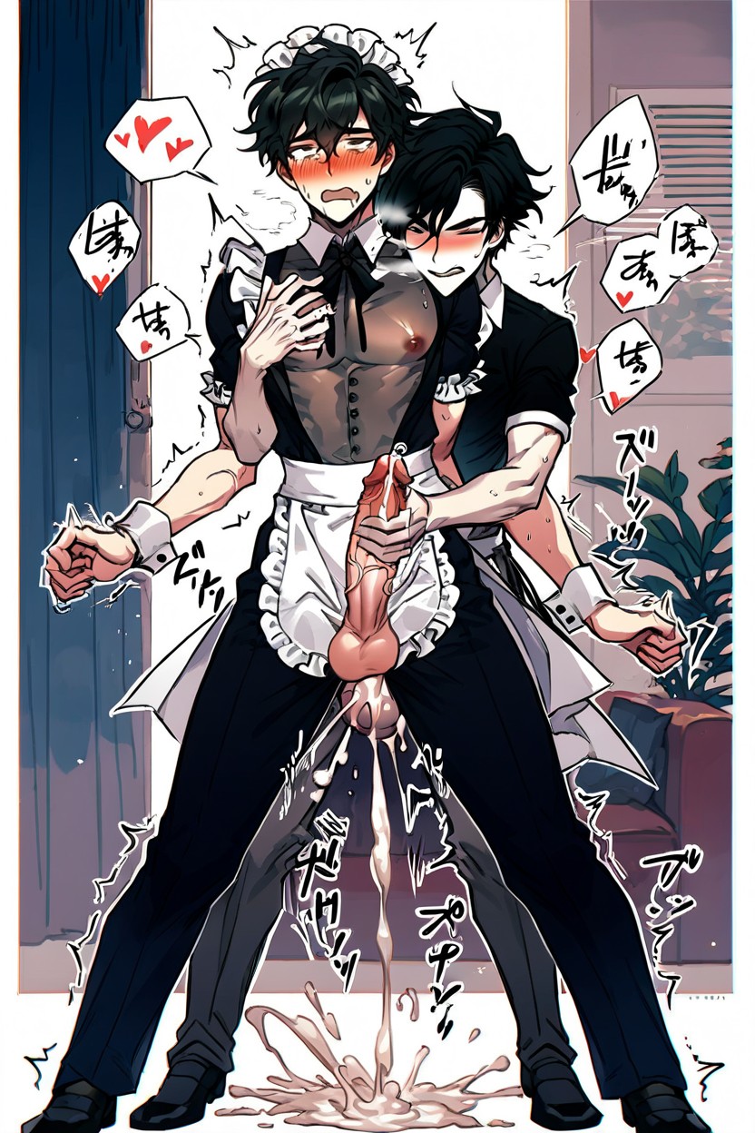 Wide View, Flushed Body, Male Maid AI Gay Porn