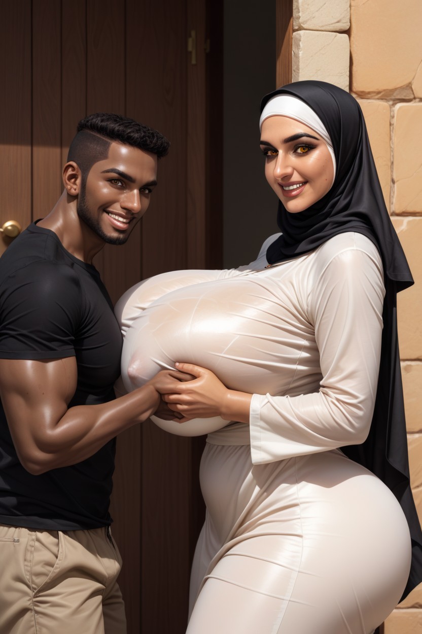 Expansion Mammaire, Woman Standing Outside Of Door, Woman Gigantic Breasts Porno IA Hentai