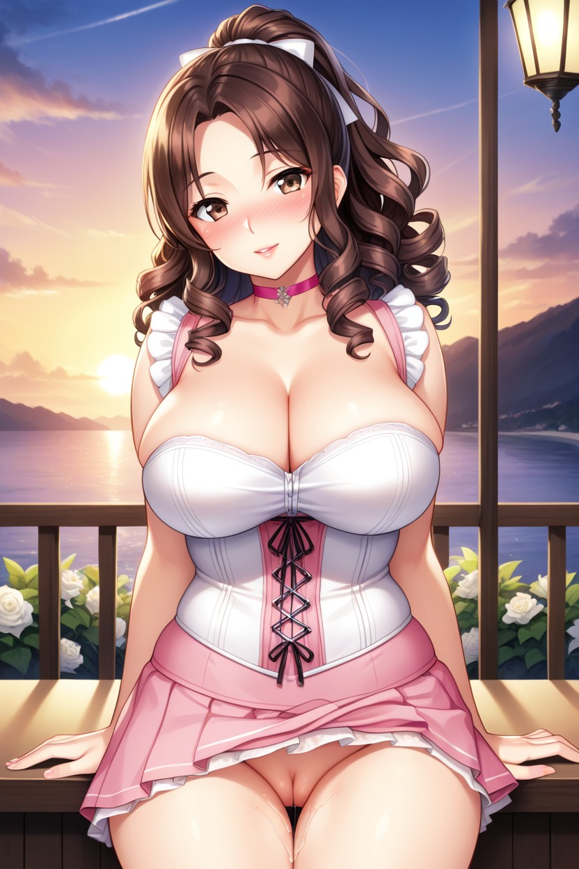 Pink Choker, Exposed Thighs, Side View Porno IA Hentai