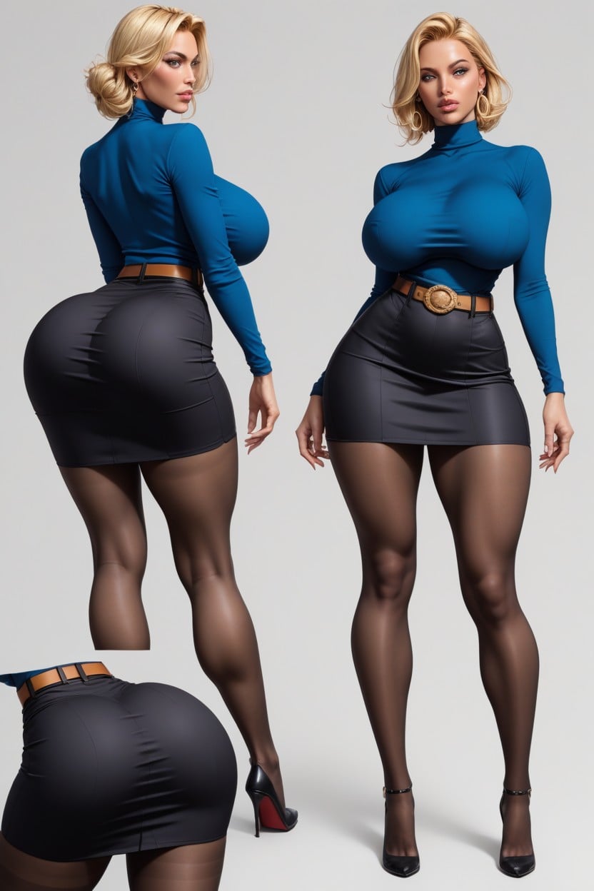 Extremely Wide Hips, Pechos Naturales, Pencil Skirt Porno IA