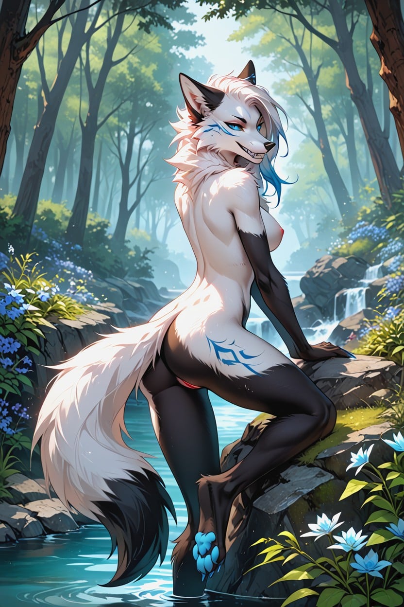 Half Black Fur At The End Of The Tails, Arctic Fox, Инцест Furry AI Porn
