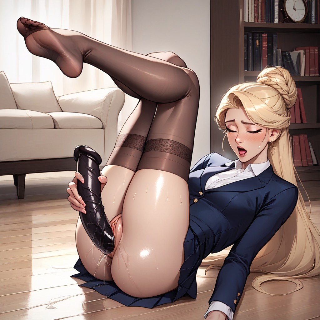 Blue Blazer, Small Breasts, Secretary Outfit AI Porn