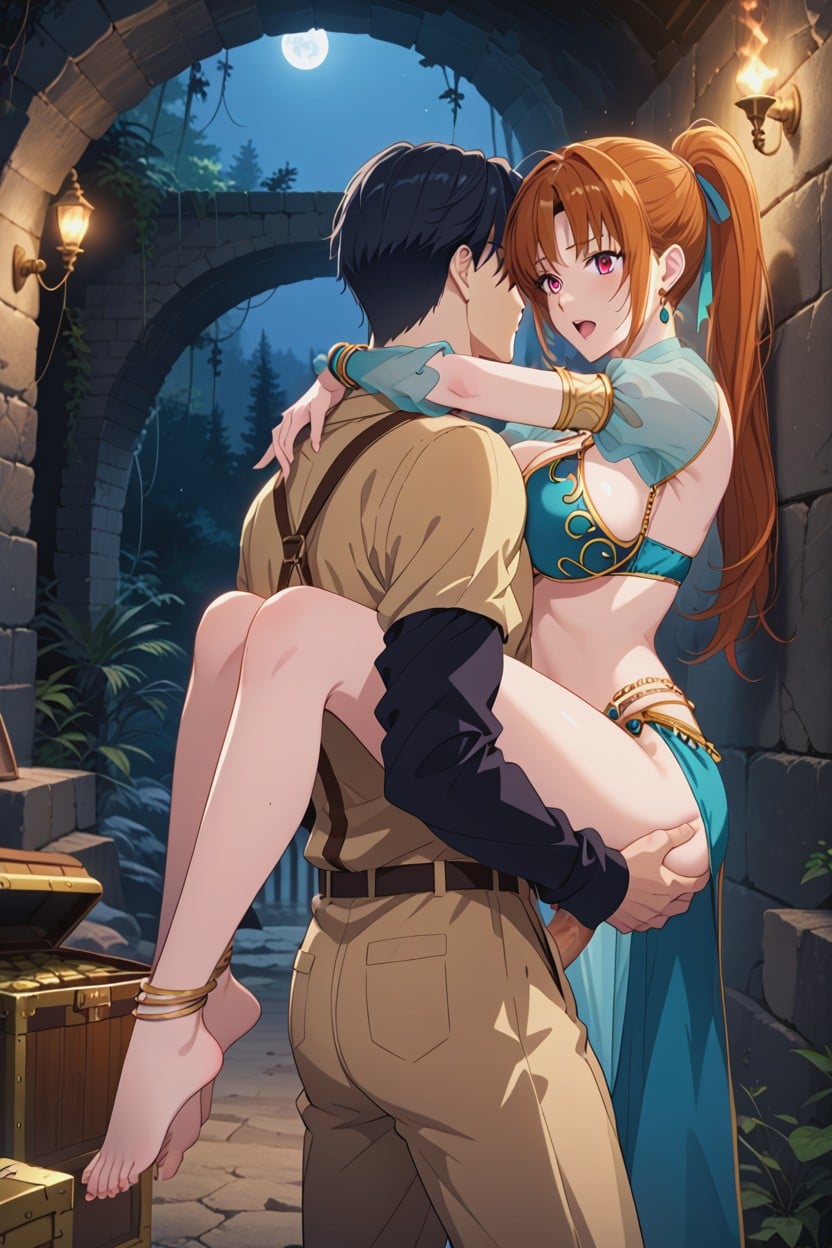 Male Glowing Eyes, One Male And One Female, Female Wearing Dancer Bra And Harem Pants Porno IA Hentai