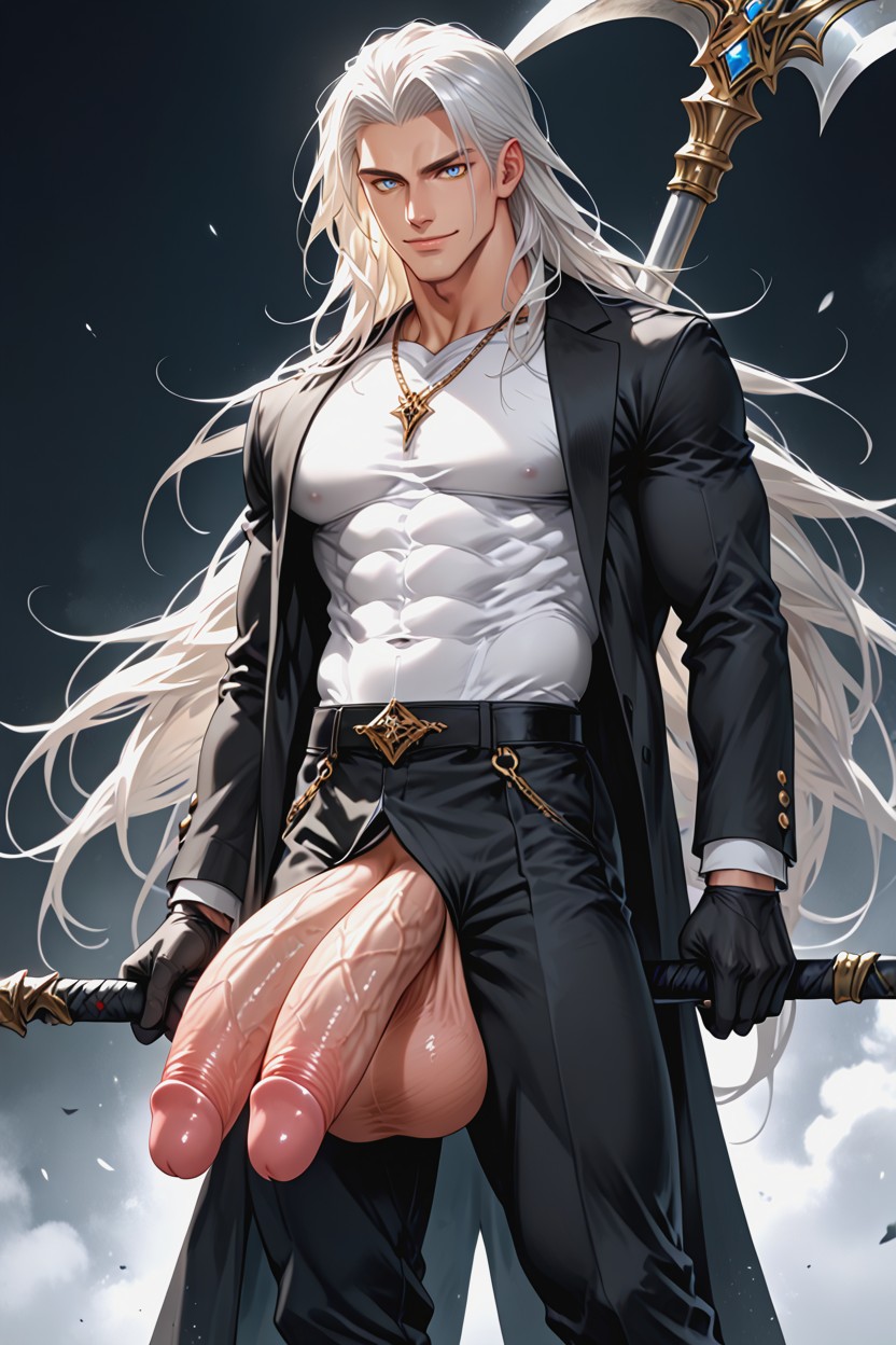 Black Gloves, Blue Eyes, Long Length AI Gay Porn
