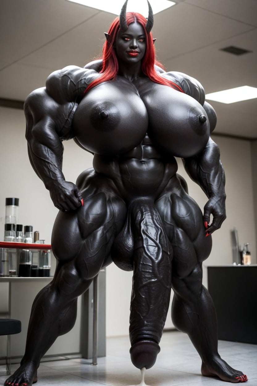 Gigantic Biceps, Muscular, Glowing Red Eyes Shemale AI Porn