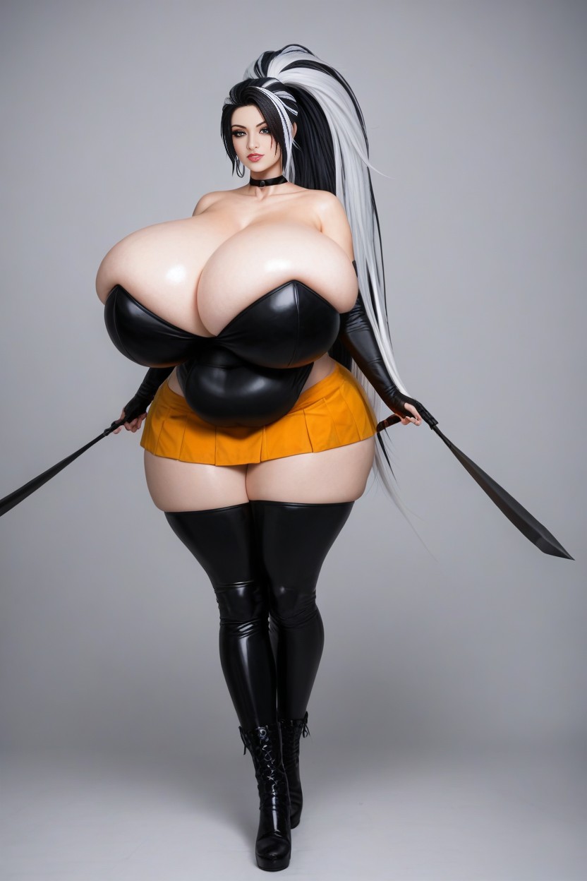 Side View Angle, Hyper Colossal Thighs, Disproportionately Long Hair AI Porn