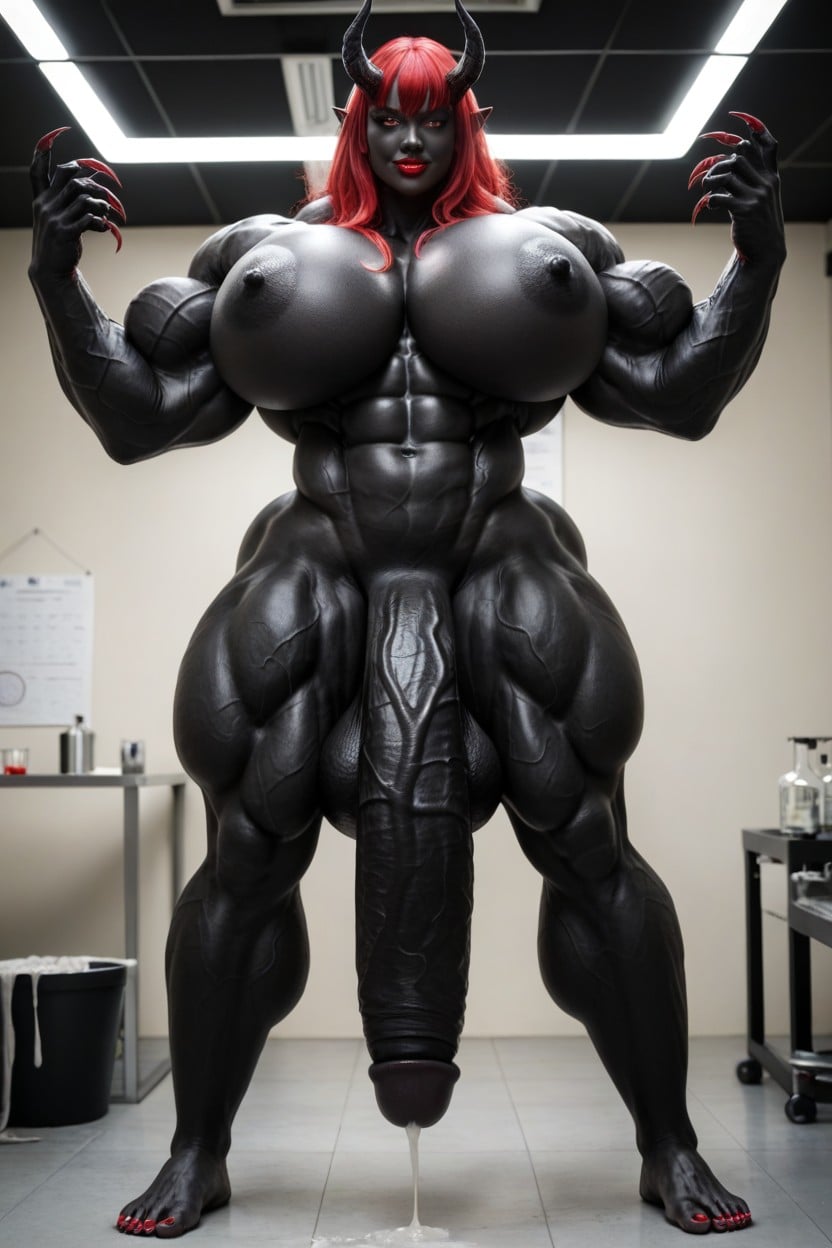 Hyper Black Balls, Black Barefoot, Red Lips Shemale AI Porn