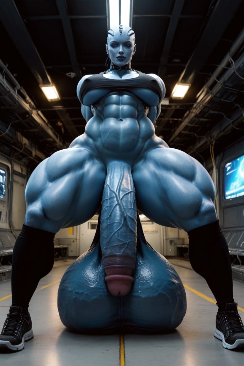 Futuristic Spaceship Interior, Extremely Wide Hips, She Is Impossibly Curvy Shemale AI Porn