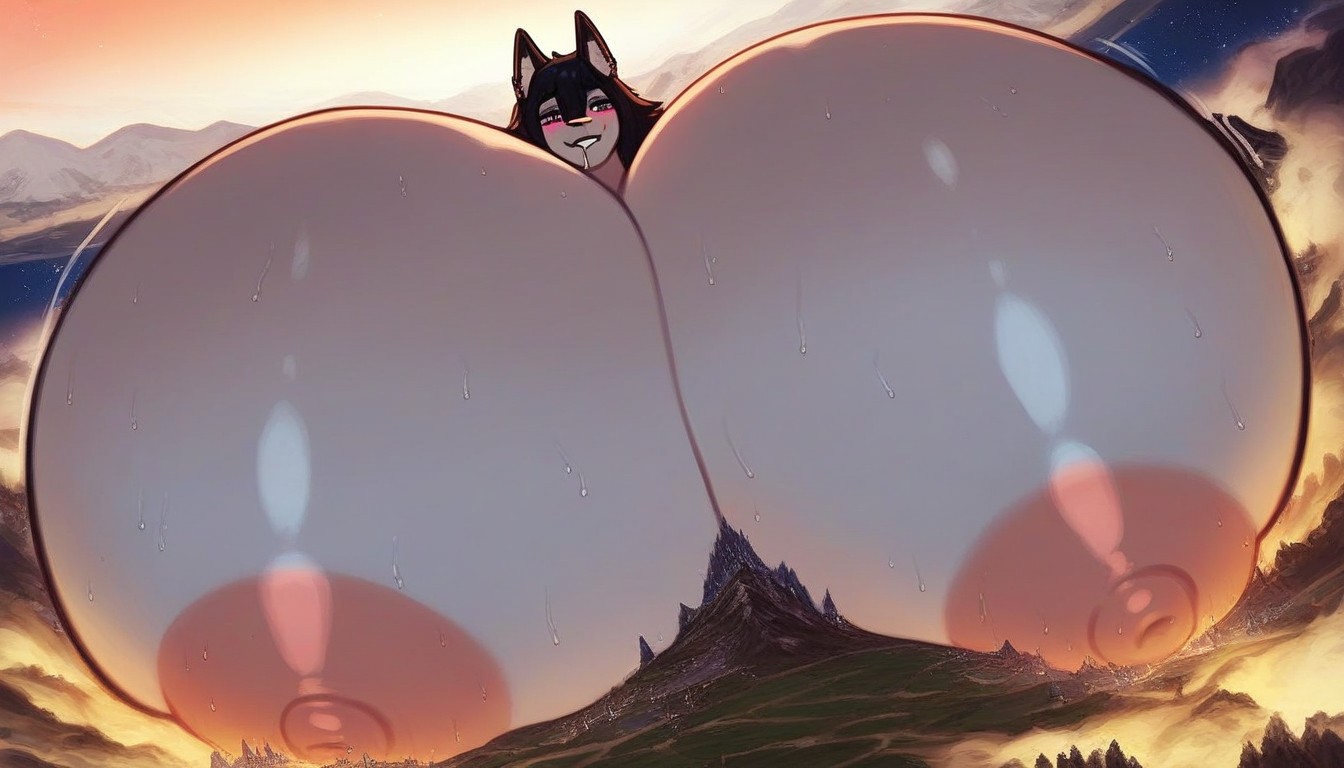 Hidden Behind Breasts, Growth Lines, Hyper Breast Expansion Furry AI Porn