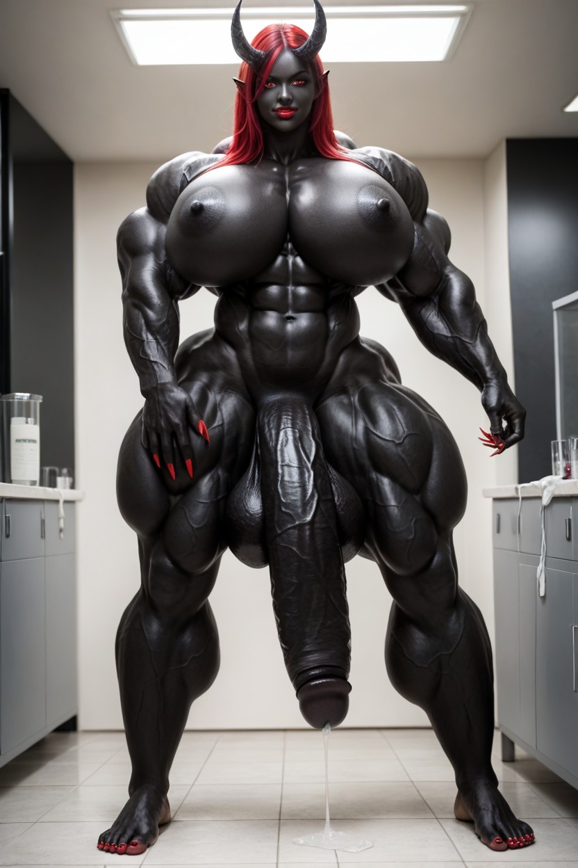 Full Body, Gigantic Flaccid Black Cock, Gigantic Biceps Shemale AI Porn