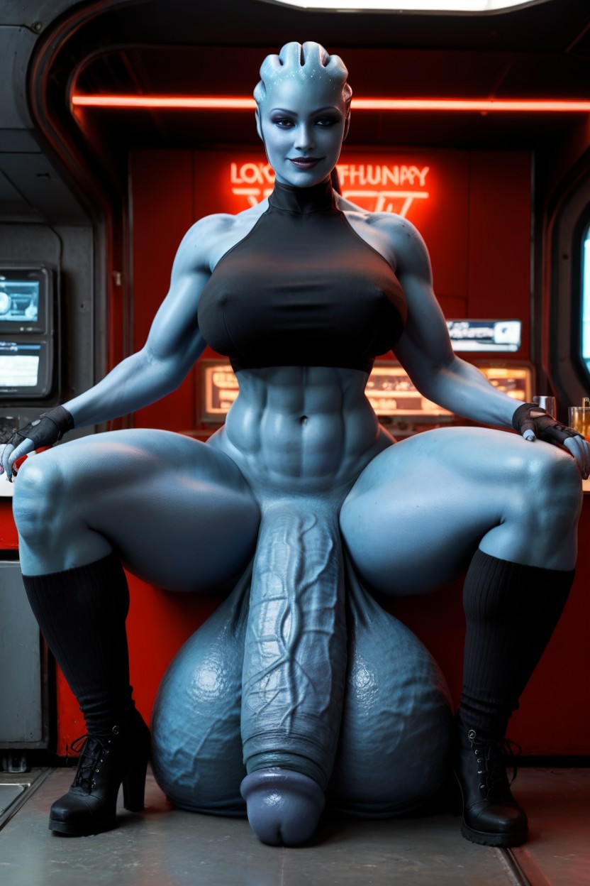 Gorgeous Inhuman Alien Woman, Relaxed And Dominant, Impossibly Gigantic Alien Futa Cock Shemale AI Porn