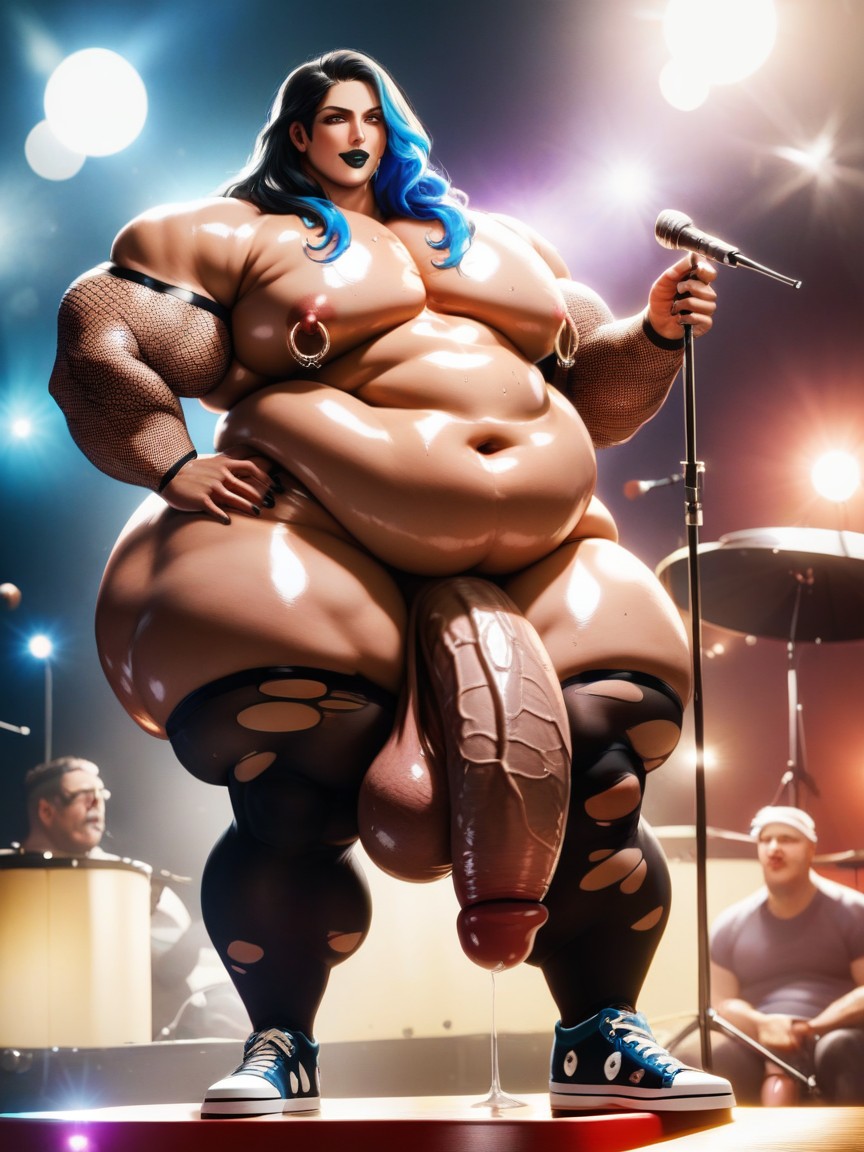 Wide Hips, Pelo Multicolor, Puffy Nipples Porno gay IA