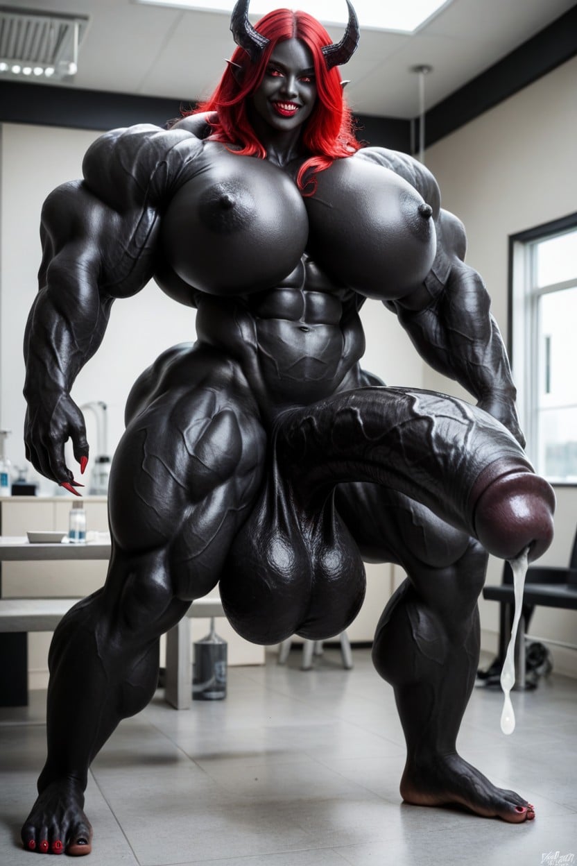 Exaggerated Massive Black Cock, Muscular Thighs, Elf Ears Shemale AI Porn