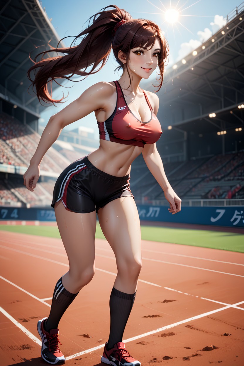 Two Tone Running Shoes, Erect Pink Nipples, Very Large Round Eyes AI Porn