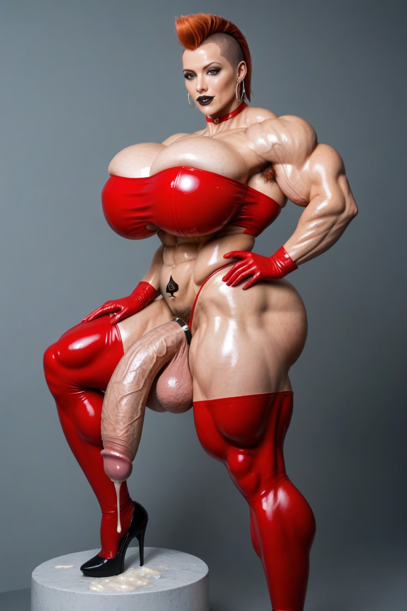 Massive Muscle Trapez, Giant Muscles, Earrings Shemale AI Porn