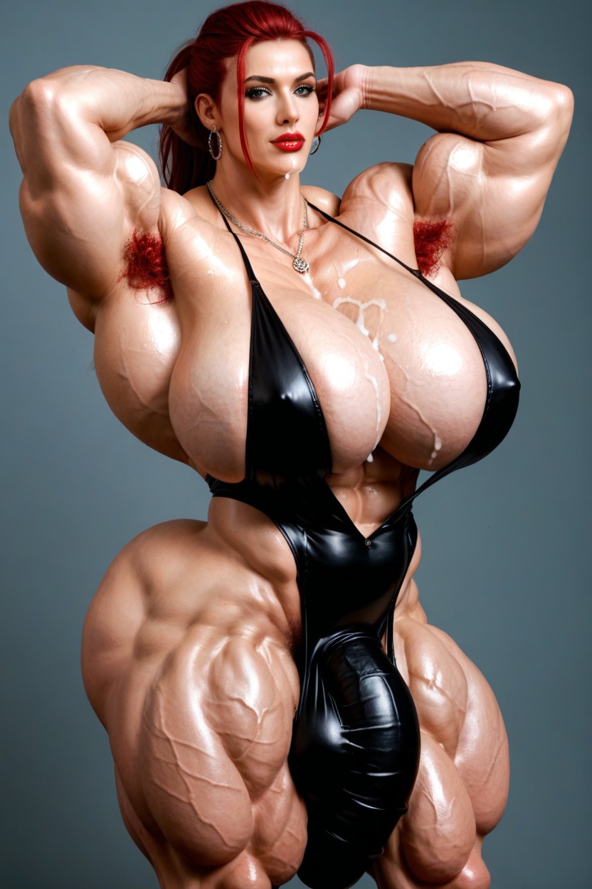 Hyper Huge Massive Muscles, Muscular Futanari, Side View Shemale AI Porn