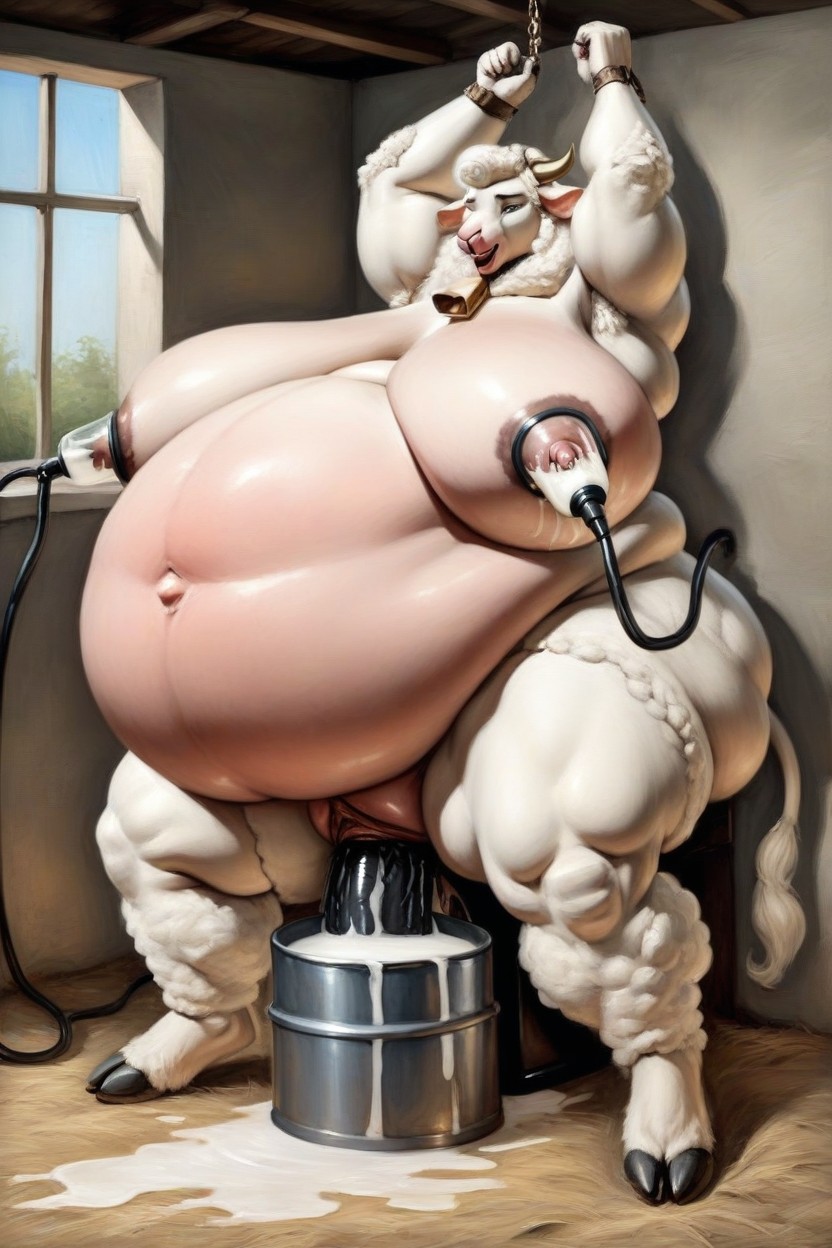 Pussy So Big It Touches The Floor, Hyper Obese Belly, Hyper Dildo Riding Furry AI Porn