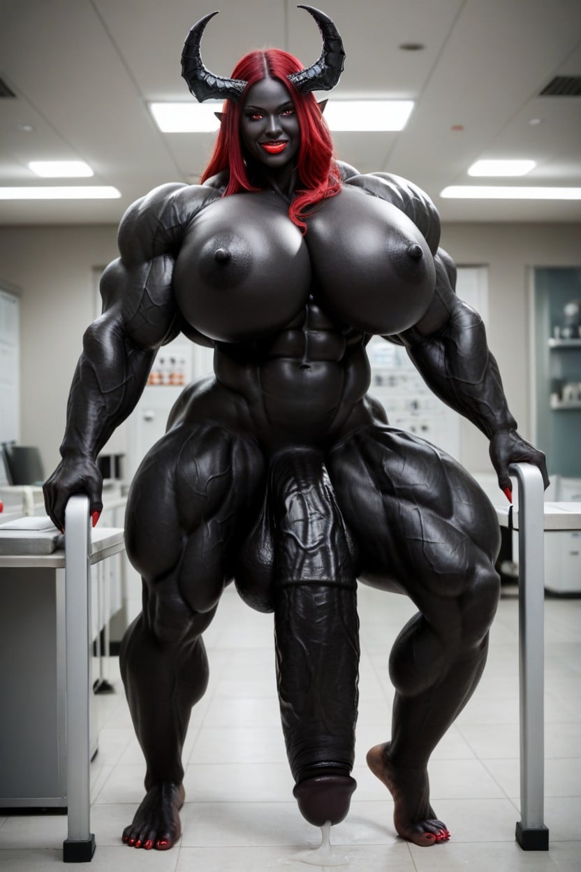 Elf Ears, Giant Body, Extremely Long Black Cock Shemale AI Porn