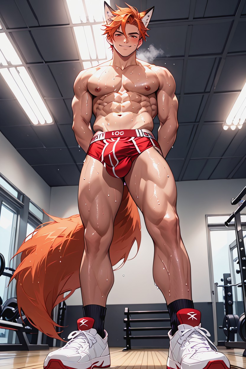 Detailed Wet Bulge, Giving Him A Wild And Rebellious Appearance He Has Large, Bulge Close-up AI Gay Porn