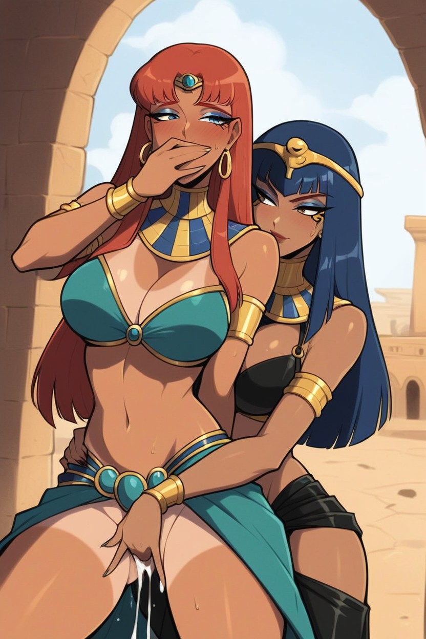 Blue Haired Princess Fingering, Two Women, Sweat ヘンタイAIポルノ