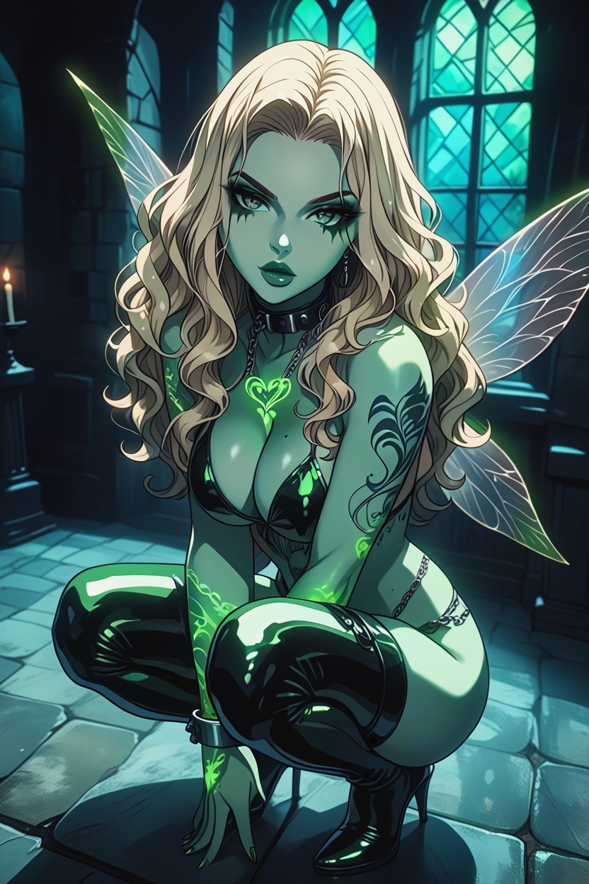금색, Chains And Candles Surrounding Her, Fairy Wings 헨타이 AI 포르노