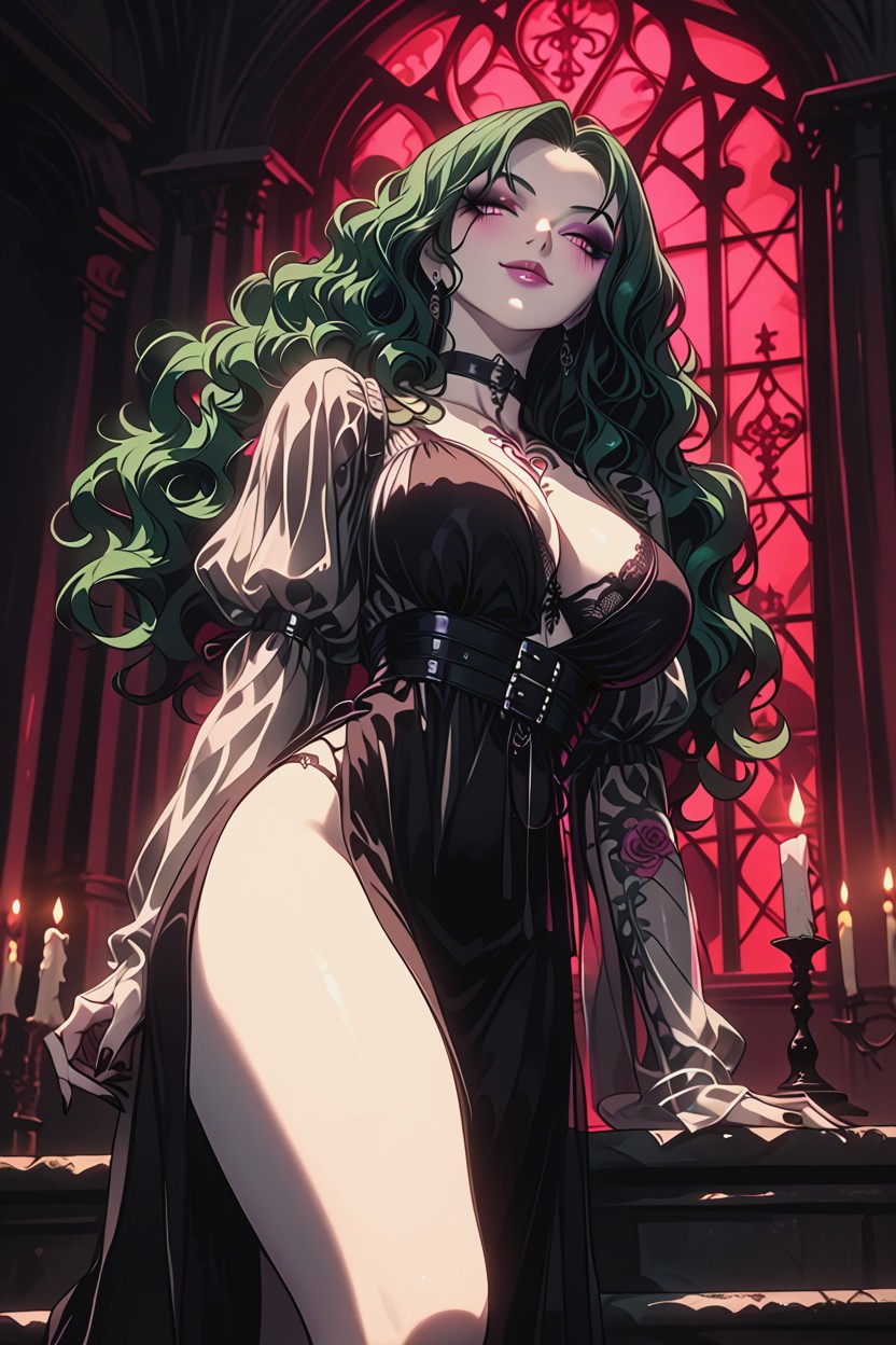 Candlelit Gothic Hall Background, Massive Ass, Tattoos Hentai IA