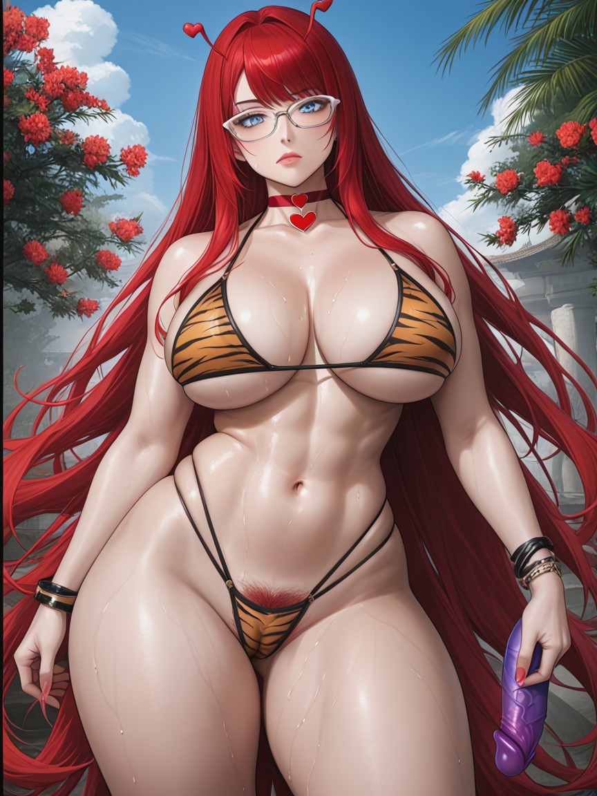 Bangs, Red Choker, Very Long Hair AI Porn