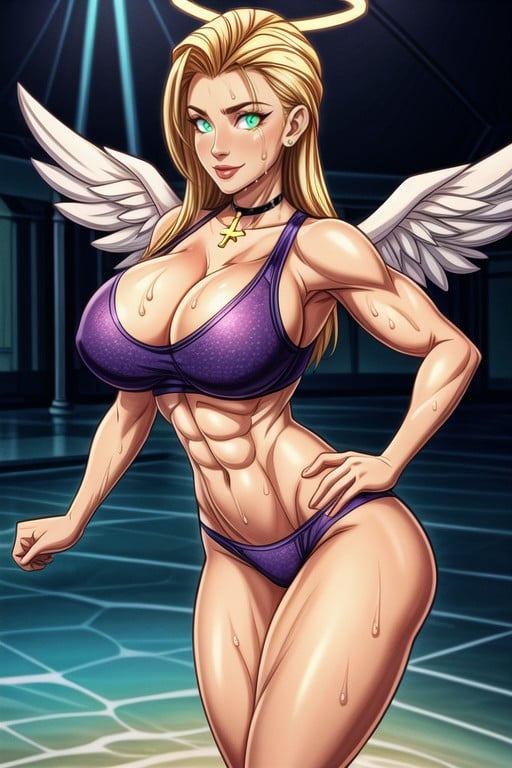 Large Breast, Divine Beauty, Black Very Very Tight Woman Sports Bra With Panties With Coolie Logo Hentai AI Porn