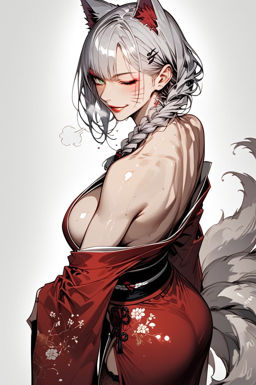 Looking To The Side, Bent Over, Big Breasts Hentai AI Porn