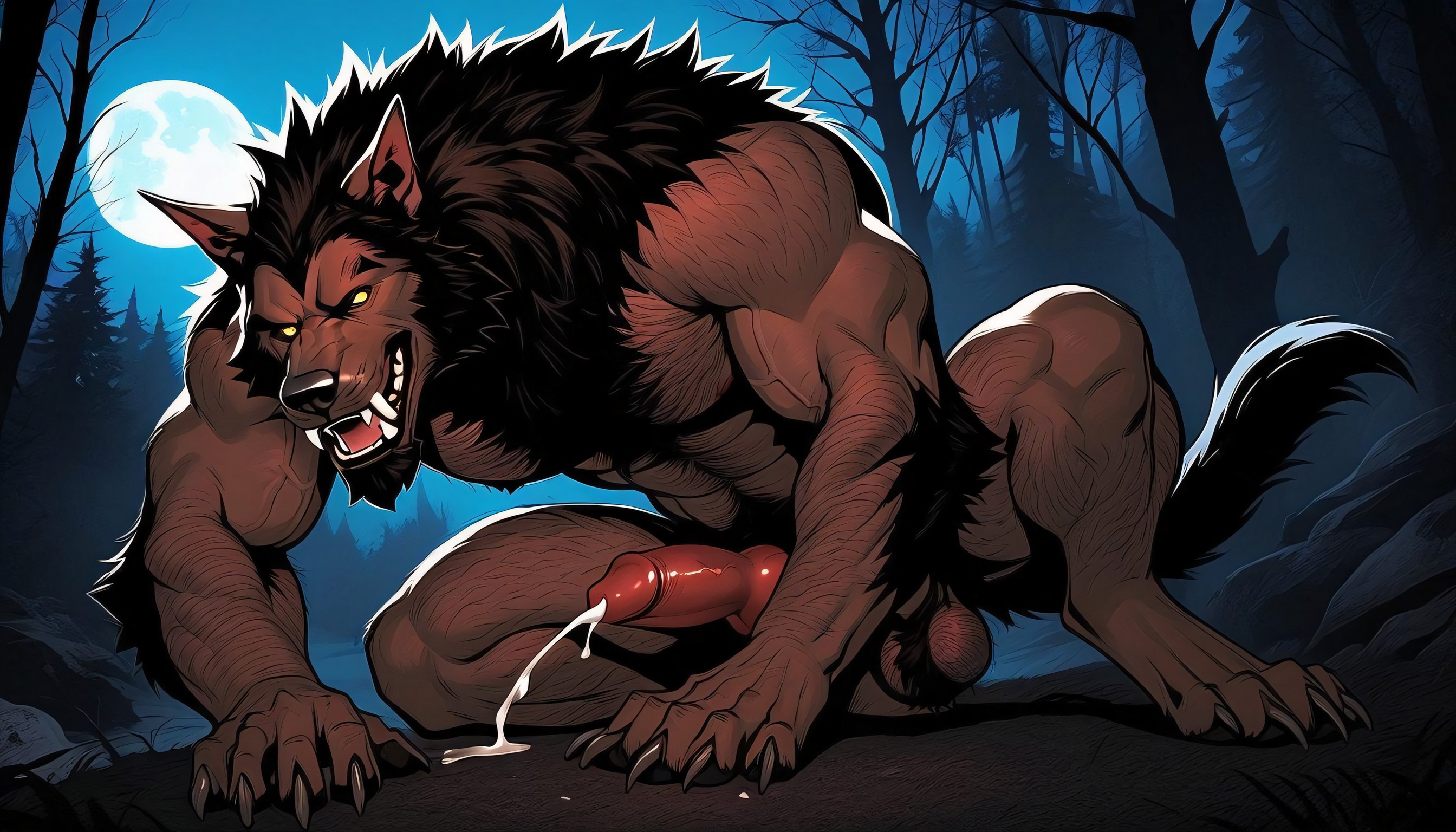 Muscular Digitigrade Legs, Large Fangs, Night AI Gay Porn
