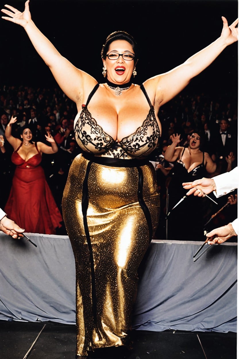 Arms Spread, Pudgy, Female Opera Singer AI Porn