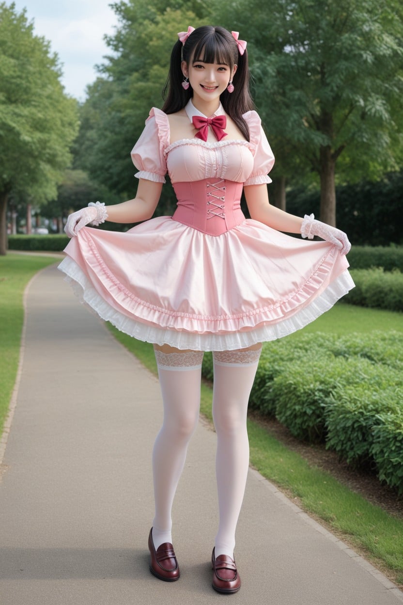 Puff On Shoulders, Lifting Skirt With Her Hand, Detailed Eyes Porno IA Asiatique